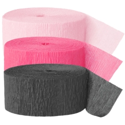 Hot Pink, Light Pink & Black Large Crepe Streamers - 3 Pk